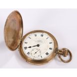 Thos. Russell & Son Liverpool gold plated Hunter pocket watch, with a white enamel signed dial