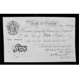 Bank of England white £5 banknote, Peppiatt, October 20 1944, E42 099610, Hoxton stamp to top