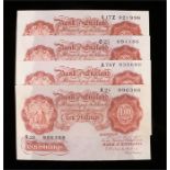 Bank of England 10 Shillings Banknotes, to include Mahon X21, O'Brien A74Y, Catterns 025 and Beale