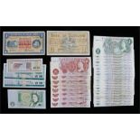 Bank of England bank notes, to include £1 notes, 10 Shilling notes, Union Bank of Scotland £1,