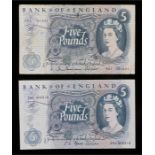 Bank of England £5 Banknotes, Fforde 36A 306318 and Hollom E01 751421, (2)