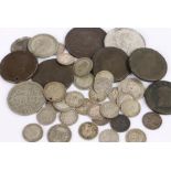 Collection of coins, to include a selection of pre 1947 coins, George III Pennies, George IV