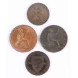 Victoria, to include two Pennies, 1853 and 1855, 1877 Twelfth of a Shilling Jersey and an 1857