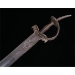 18th century Indian firangi sword, single edged blade, broad knuckle bow, steel grip cup shaped,