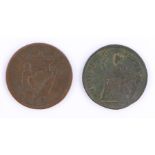 George I Hibernia Halfpenny, 1723, together with a George IV Hibernia 1822 Halfpenny, (2)