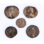 Roman coins, to include silver Denarius of Theodosius and three others, (5)