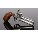 Belgium boxlock, percussion firing, over and under, pocket pistol with proof mark for Liege, the