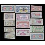 British Armed Forces banknotes, to include £5, 3 x £1, 50p, 10p and 5p, UNC, together with some