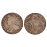 Anne Half Crown, 1708, E below bust, reverse crowned cruciform shields