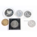 Collection of coins, some silver examples, a cased Churchill Crown and a Wren medallion, (6)