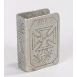 First World War trench art, a match box holder with the text World War 1914-1919, Dunkirk to the