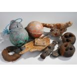Collection of maritime objects, to include floats, section of a sunken lifeboat, deadeyes, etc, (