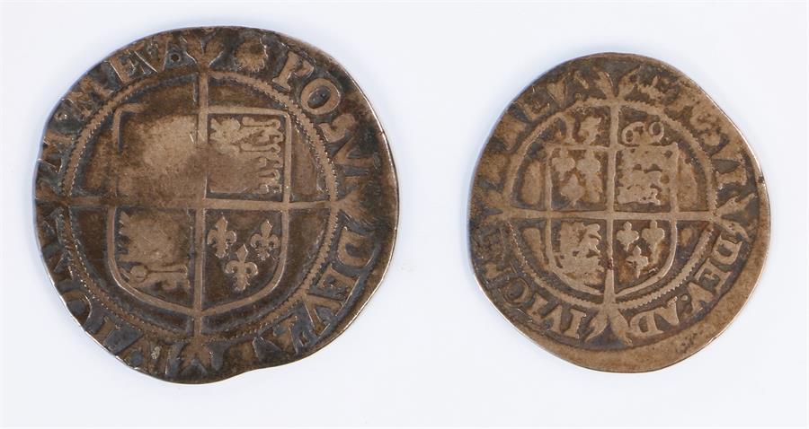 Elizabeth I Shilling, reverse with shield, together with a Elizabeth I Sixpence, (2)