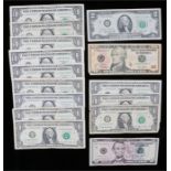 USA banknotes, to include $1, $2, $5 and $10, (qty)