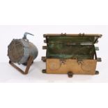 Ships bronze fuse box, together with a ships spot light, (2)