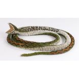 First World War Turkish Prisoner of War made beadwork Snake, with green, black, brown, blue and