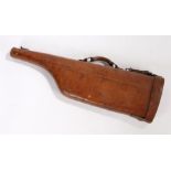 Early 20th Century shot gun case, mutton shape with handle to the top, 80cm long