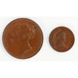 George III Farthing, 1806, Seated Britannia, together with, a Victoria 1853 Penny, (2)