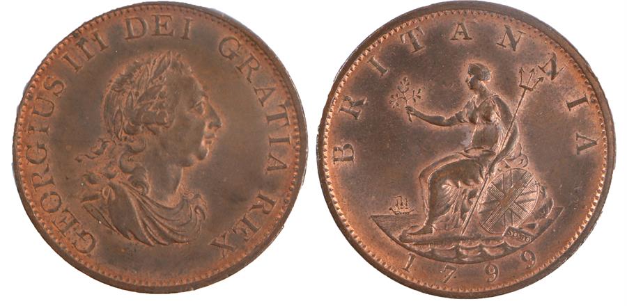 George III Halfpenny, 1799, Britannia seated