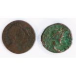 William and Mary copper Farthing, double line, 1694, together with a Tetradrachm Alexandria, Egypt