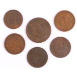 Canada Nova Scotia coins, to include an 1832 One Penny Token, 1832, 1837, 1840, 1855 Halfpenny