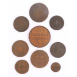 World Coins, to include Russian, Belgium, France, all 19th Century, (9)