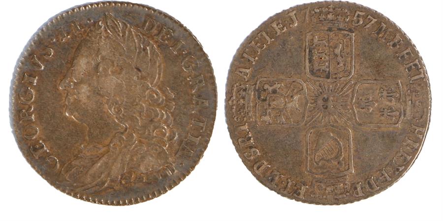 George II Sixpence, 1757, reverse no roses