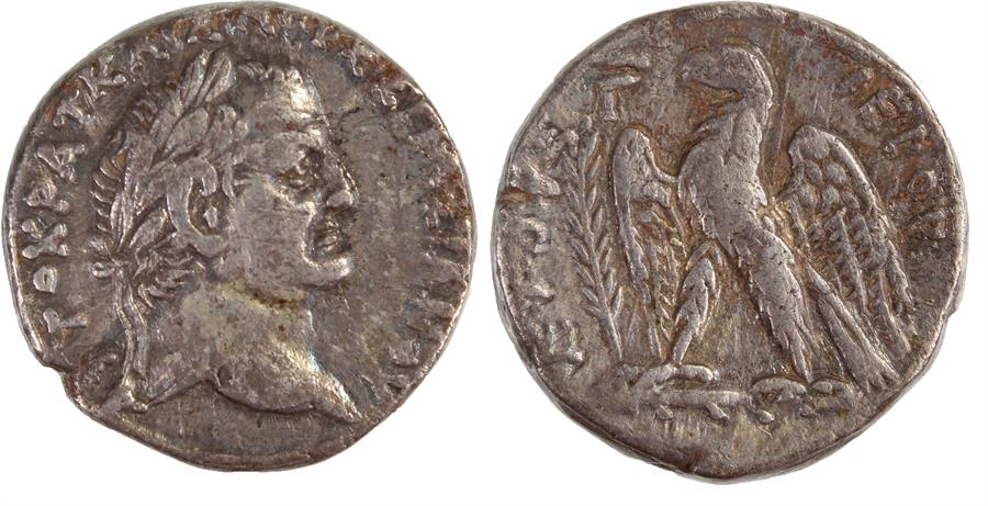 Vespasian Tetradrachm, AD 70/71, Antioch provincial mint, Obverse, Laureate portrait of Vespasian