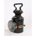 LNER (GER pattern) Knob lamp, black painted with a copper body to the glazed lamp front, 33cm high