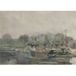 Claude Hayes (1852-1922) Moored Boat, signed bottom right, watercolour 33cm x 23.5cm