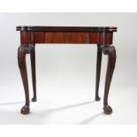 George III mahogany card table, the fold over rectangular top with projecting rounded corners