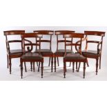 Set of six Victorian mahogany dining chairs, the deep bar back above a bar splat and drop in seat