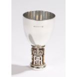 Elizabeth II silver goblet, Birmingham, maker Albert E. Jones, with a bowl top above a column and