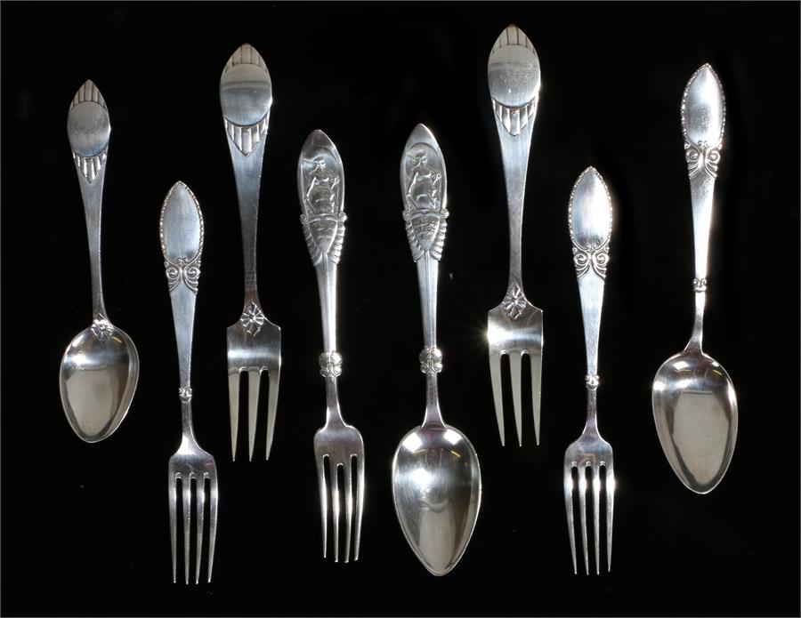 Two Danish silver forks, 1909, assay master mark for Christian F. Heise, maker Emil Christensen, the