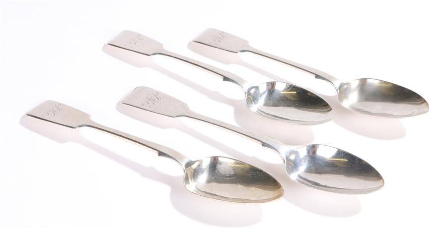 Four Victorian silver teaspoons, London 1846, maker Charles Lias, the handles monogrammed GCP, 2.7oz