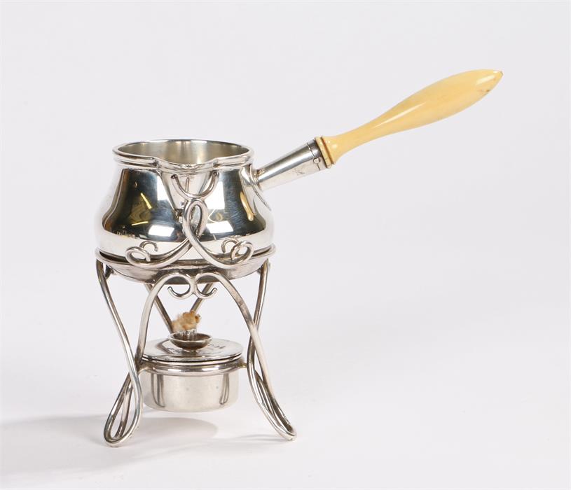 Victorian silver brandy warmer and burner stand, London 1866, maker Richard Sibley II, with ivory