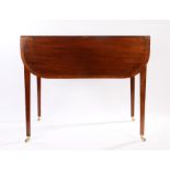 Georgian mahogany and boxwood strung Pembroke table, the two drop leaves with curved ends, frieze