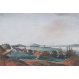 19th Century Anglo-Chinese school, Ships in a waterway, unsigned watercolour, 13cm x 9cm