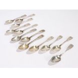 Set of twelve Victorian silver teaspoons, London 1840, maker William Eaton, the handles initialled