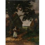 Augustus Tulk (fl.1877-1897) Gathering wood near a barn, signed and dated 87, oil on canvas, 45.