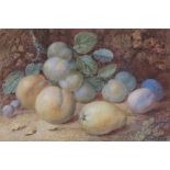 Vincent Clare (1855-1930) Still life of fruit, pears and plums, signed watercolour, 25cm x 17cm