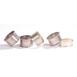 Silver napkin rings, various dates and makers, 3.9oz, (5)