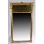 Regency giltwood pier mirror, the concave cornice above a gold tinted mirror and larger mirror,