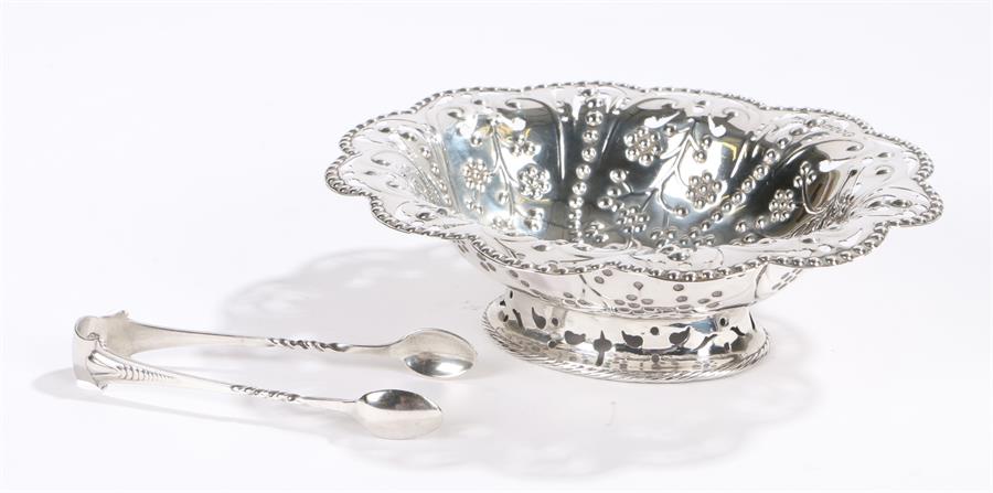 Victorian silver basket, London 1884, maker JB, with embossed beaded and stylised foliate