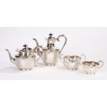 Silver plated four piece tea and coffee set, maker James Dixon and Sons, consisting of teapot,
