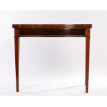 Regency mahogany serpentine card table, the serpentine top above a deep crossbanded frieze, the