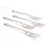 Matched set of four George III silver table forks, London 1814/15, makers marks rubbed, the