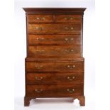 George III mahogany chest on chest, the Greek key cornice with blind fret moulding above two short