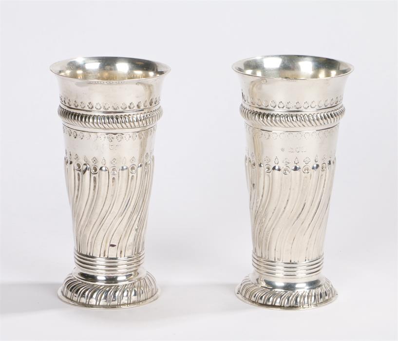 Pair of late Victorian / early Edward VII silver vases, London 1900 and 1904, maker Charles Stuart