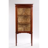 Edwardian mahogany and boxwood strung display cabinet, the astragal glazed door opening to reveal